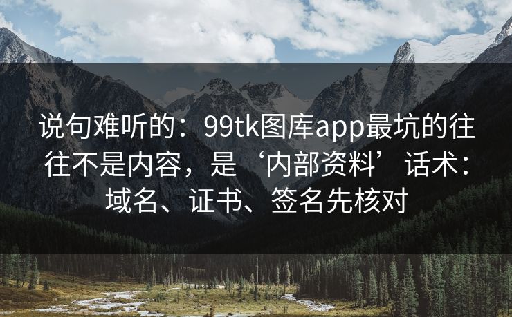 说句难听的：99tk图库app最坑的往往不是内容，是‘内部资料’话术：域名、证书、签名先核对